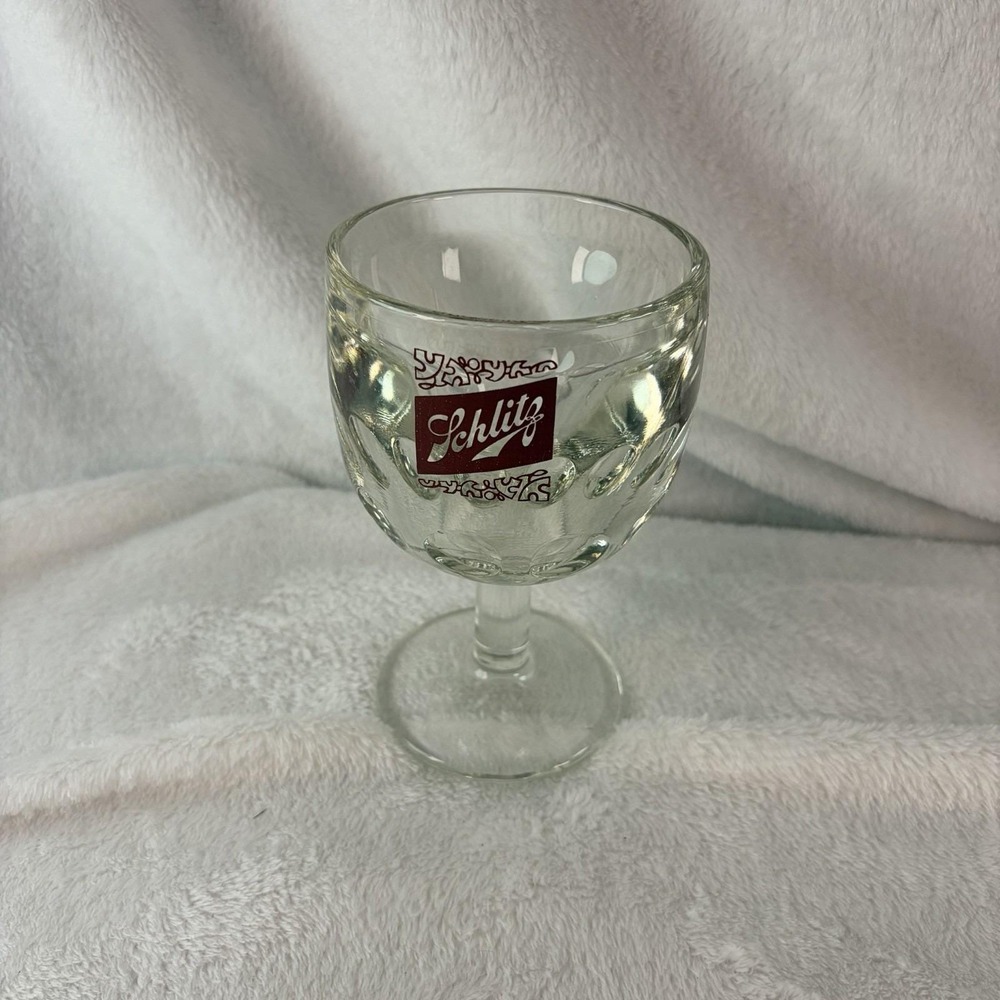 Vintage 1970s Schlitz Beer Thumbprint Goblet Glass Heavy Stemmed Schooner 6" EVC